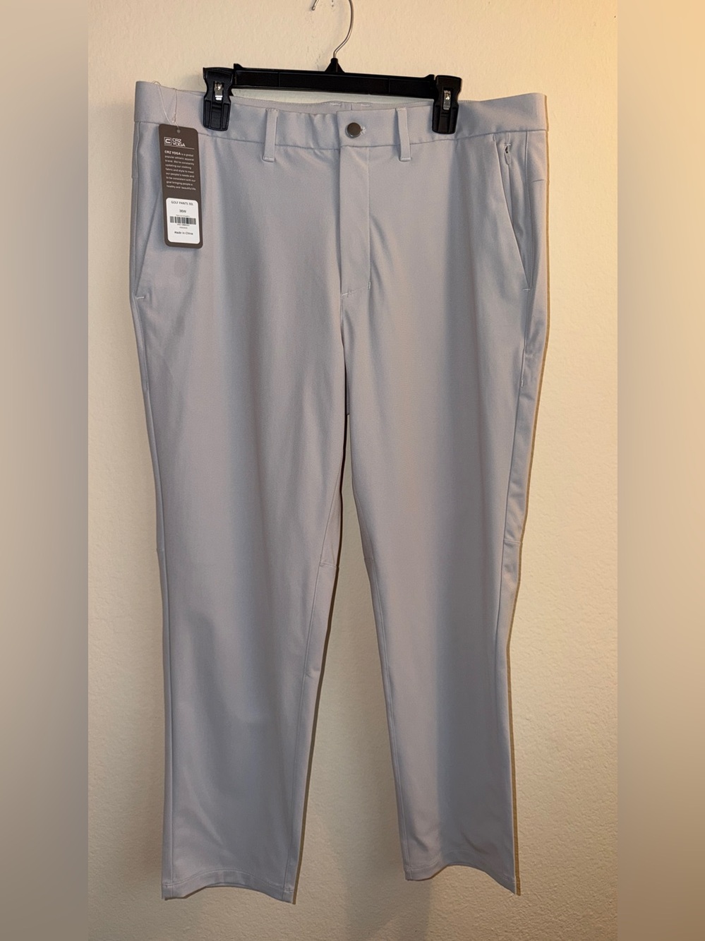 NWT CRZ Yoga Men's Light Gray Performance Pants 36W 30L